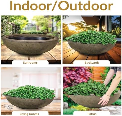 Sunnydaze Percival 20.75" Shallow Outdoor Planter Bowl, Sable, 2pk - Image 4
