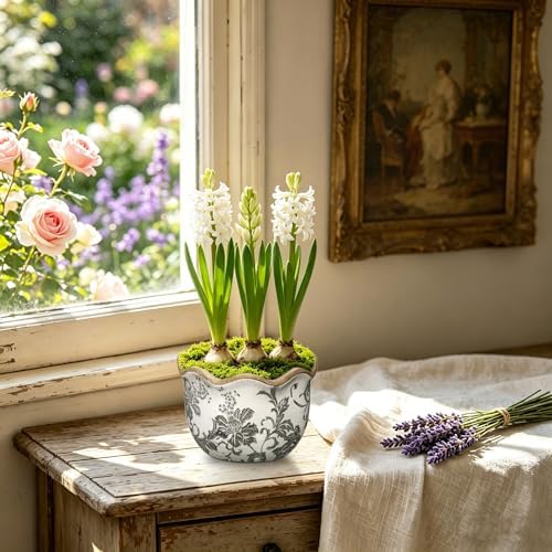 Hollyone 2 Pack Ceramic Planter Vintage Ceramic Pot 5.5 + 6.6inch Decorative Flower Plant Pot with Drainage Hole Crackle Glaze for ndoor Outdoor Tuscan Decor Home Living Room Garden Decor Blue Flower - Image 6