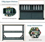 Solid Fir Wood Potting Bench - Outdoor Garden Workstation with 4-Tier Shelves, Side Hooks & Anti-Tipping Safety Device (Forest Green, Standard) - Image 2