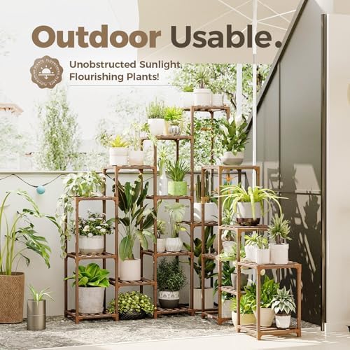 Bamworld Plant Shelf Indoor Large Plant Shelf Tall Flower Stands 16 Pots Outdoor Plant Rack for Garden Balcony Patio Window Living Room Corner Wood - Image 4