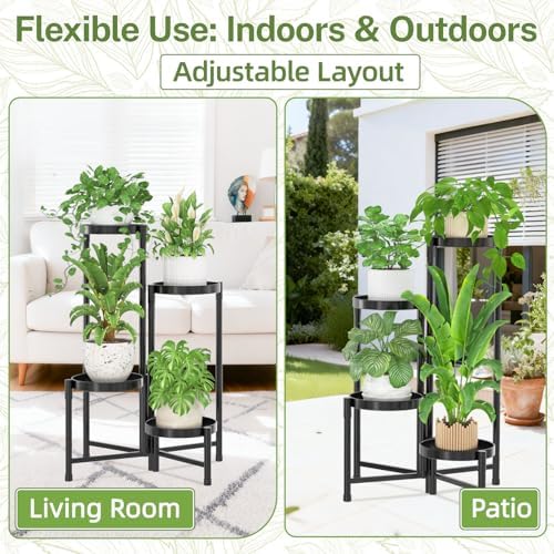 iDavosic.ly Plant Stand Indoor Outdoor, 4 Tier Metal Corner Shelf, Black - Image 6