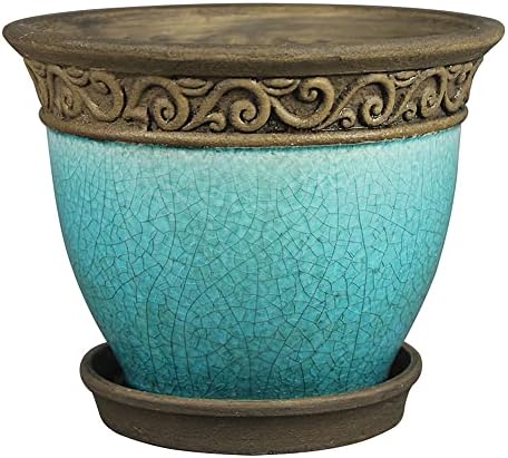 Southern Patio Cadiz Round Crackled Ceramic Plant Pot, Teal, 8 in, 3-Pack - Image 2