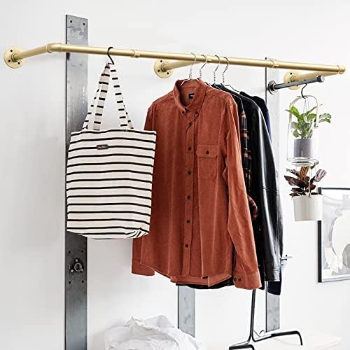 Wall Industrial Pipe Clothes Racks, DIY Floating Hanger Rustic Home Pipe Decor, Mounted Closet Storage Organizer Holder Systems, Heavy Duty Garment Rod Pole For Cloakrooms Bathroom Black Iron - Image 3