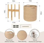 Plant Basket with Stand, Indoor Round Wicker Basket Plant with Bamboo Wood Stand, Decorative Woven Rope Flower Indoor Planter with Legs, Boho Bamboo Wood Planter Holder (Jute) - Image 2