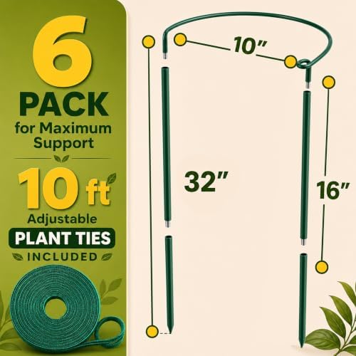 6 Pack Tall Plant Support Stakes – Peony Cages and Supports 10"W x 16"–32"H - Image 2