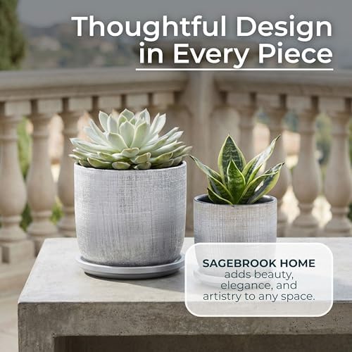 Textured Ceramic Flower Pots with Saucer for Home Decor - Modern Planters and Pots for Garden Plants- Elegant Planters for Indoor Plants and Outdoor Use - Set of 2, 6", 5", Silver & Metallic - Image 6