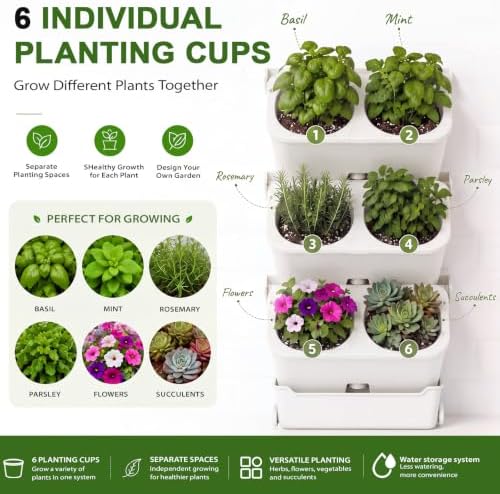 Briwooody 3 Set 6 Pocket Vertical Stackable Wall Planters Kit Outdoor Self Watering Plastic Planter Grow Hang Mount System for Strawberry Flower Vegetable Home Fence Balcony Wall Decor - Image 5