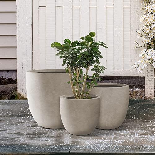 Kante Set of 3 Weathered Concrete Bowl Round Planters for Modern Home - Image 4
