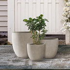 Kante Set of 3 Weathered Concrete Bowl Round Planters for Modern Home - Image 4