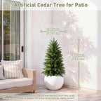 Mavis's Diary 3ft Artificial Cedar Topiary Tree, Set of 1 Realistic Faux Evergreen Shrub Plant in Planter, Indoor Outdoor Fake Cedar Tree for Front Porch, Entryway, Office & Home Decor - Image 6