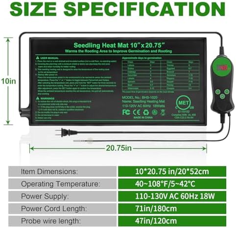 Seedling Heat Mat with Built-in Temperature Controller (2 Pack), 10" x 20.75" Plant Heating Pad with Thermostat for Indoor Seed Starting Germination Hydroponics Waterproof - Image 6