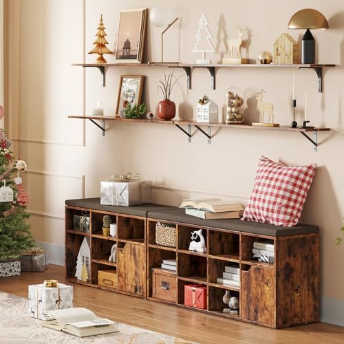 DINZI LVJ Long Wall Shelves, 47.3Inch Wooden Wall Mounted Shelves, Set of 4 - Image 2