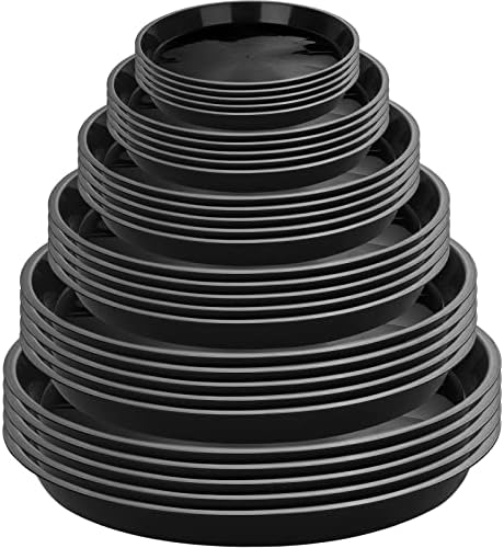 Honeydak 48 Pieces Plant Saucer Potted Plant Trays Round Plastic Drainage Tray Sturdy Drip Flower Saucers for Potted Indoor Outdoor Home Garden, 4/6/ 8/10/ 12/13 inches (Black) by Honeydak