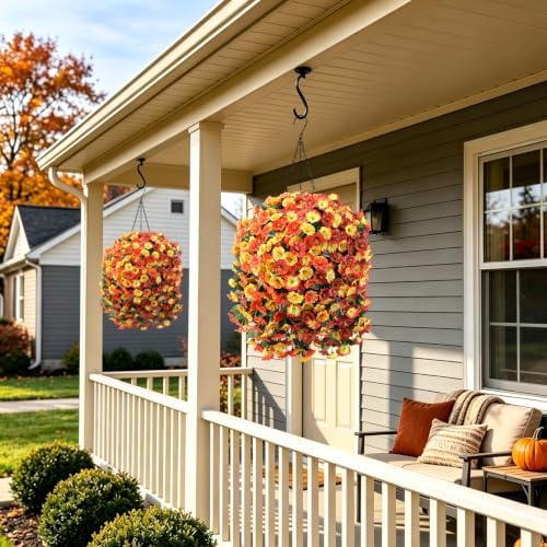 Ammyoo Artificial Fake Hanging Flower Basket for Fall Outdoor Home Decor - Image 5