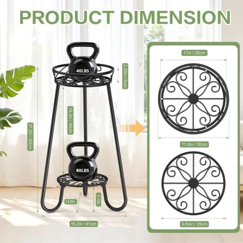 2 Tier Corner Plant Stand Indoor, 27.2 In Tall 3-Leg Metal Flower Pot Stand - Image 2
