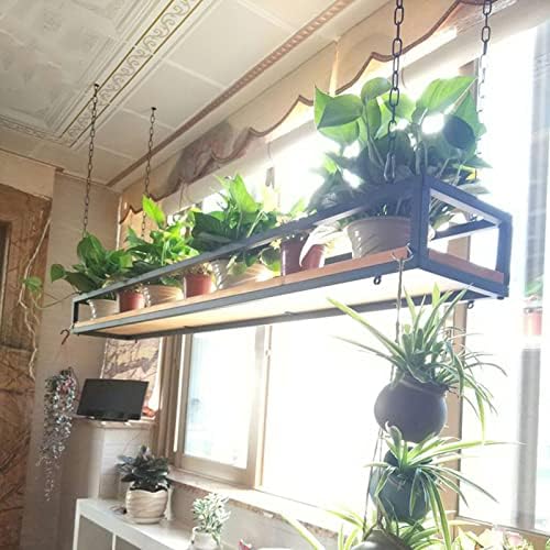 SOBS Creative Black Chain Hanging Wrought Iron Ceiling Basket Flower Stand Industrial Style Bar Restaurant Plant Pot Hanger Decorative Rack Floating Shelves Shelf (Size : 120x25x15cm) - Image 4