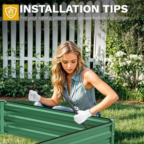 DWVO 12 x 4 x 1 FT Raised Garden Bed Kit, Outdoor Galvanized Flower Bed with Safety Rubber and Gloves, Large Metal Planter Box for Vegetables, Flowers, Herbs, Fruits, Green - Image 6