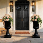 2PCS Plastic Urn Planter, Large Flower Urn for Outdoor Patio, Modern Garden Pot with Drainage Hole, Decorative White Vase for Front Porch, 19 Inch (Black 2) - Image 5