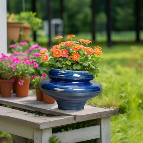 Ceramic Pots for Plants - 11 Inch Ceramic Planter for Indoor Outdoor, Unique Planters with Drainage Hole, Decorative Flower Pot, House Office Garden Decor, Plants Lover Gifts, Blue - Image 4