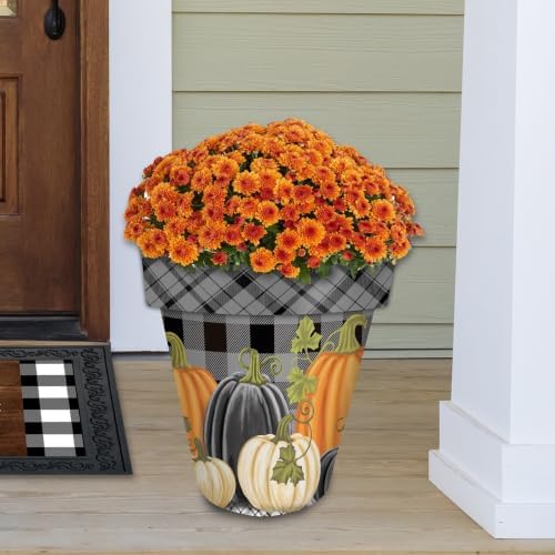Briarwood Lane Fall Planter 14" x 15" x 15" Checkered Pumpkins Large for Fall Planter - Image 2