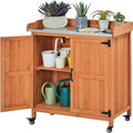 Yaheetech Rolling Potting Bench Outdoor Storage Cabinet, Metal Top, Brown by Yaheetech