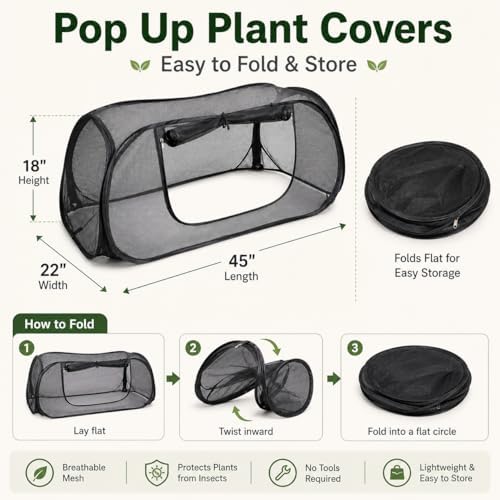 1PC Pop Up Mesh Plant Cover for Raised Bed, Foldable Garden Bed Shade Cover（45 x 22 x 18 in）- 50% Sunblock Mesh Cover with Zipper Door & 8 Stakes for Vegetables Seedlings Herbs(Black) - Image 2