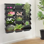 18 Hanging Vertical Wall Planter, Outdoor/Indoor Vertical Garden Planter with Automatic Drip Mechanism and Buckle Fixation Pot Balcony Plant Vegetable Fruit Herb Hanging Pocket (Black) - Image 6