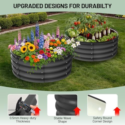 Garvee Galvanized Raised Garden Bed, 2Pcs Raised Garden Beds Outdoor, Round Planter Raised Beds with Gloves and Rubber Edge Trim for Vegetables, Flowers and Herbs, 3x3x1 FT, Dark Grey - Image 5