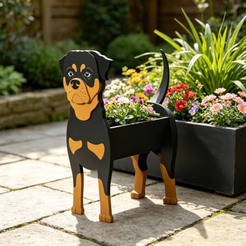 Animal PVC Flower Pot, Rottweiler Shaped Succulent Planter Flower Holder for Garden Patio Balcony Window Sill, for Birthday Pet Lovers, 27x17cm(11x7in) - Image 2