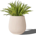 16" Pear-Shaped Fluted Outdoor Planter, Off-White, Modern Round Plant Pot by TerraDecoOutdoorPlanters