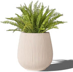 16" Pear-Shaped Fluted Outdoor Planter, Off-White, Modern Round Plant Pot by TerraDecoOutdoorPlanters