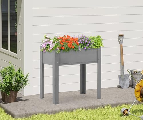 SoliWood Set of 2 Raised Garden Bed with Legs, 31x16x31'', Outdoor Wood Elevated Planter Box, Grey Cedar, Thick Legs, w/Liner - Image 2