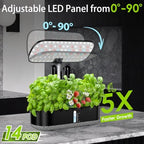 Hydroponics Growing System with LED Grow Light, 14 Pods Indoor Herb Garden Full Spectrum Rotatable Light Panel, Auto On Off Timing 12 14 16Hrs, 5L Water Tank, Harvest Fresh Basil Tomato (Black) - Image 2
