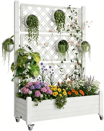 Trellis Raised Garden Bed, Self-Watering Planter Box, Ashen by NBYSGO