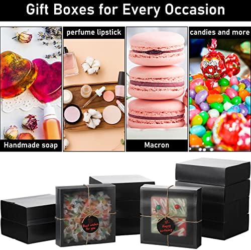 Roowest 50 Sets Gift Boxes Kraft with Tags, 6.5 x 6.5 x 2 Inch, Black - Image 5