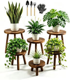 6-Pack Wood Plant Stand, Carbonized for 6-12" Pots Indoor Outdoor by AMVAQKER