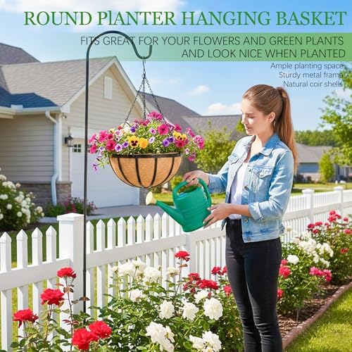 Hanging Planters for Outdoor Plants 4 Pack 14 inch Metal Hanging Flower Basket with Coco Coir Liner Wire Plant Holder Watering Flower Baskets Pot Hanger Garden Decoration for Indoor Outdoor(DQL) - Image 2