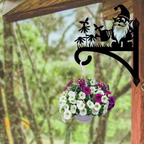 peacoblue Gnome with Flower Plant Hanger Bracket, Iron Outdoor Hanging Hook - Image 5