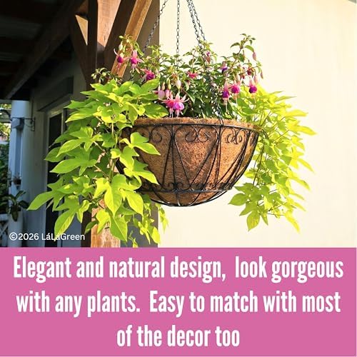 LaLaGreen Coco Hanging Baskets (18 in, 2 Pack) Black Wire Flower Pot Holder - Image 5