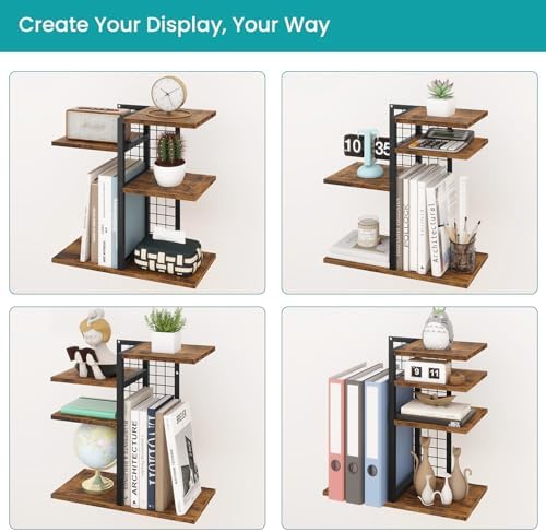 ELITEROO Desktop Shelf Organizer, 4-Tier Wooden Desk Bookshelf, Small Tabletop Book Shelf, Adjustable Display Rack for Home, Office, Dorm, Rustic Brown - Image 5