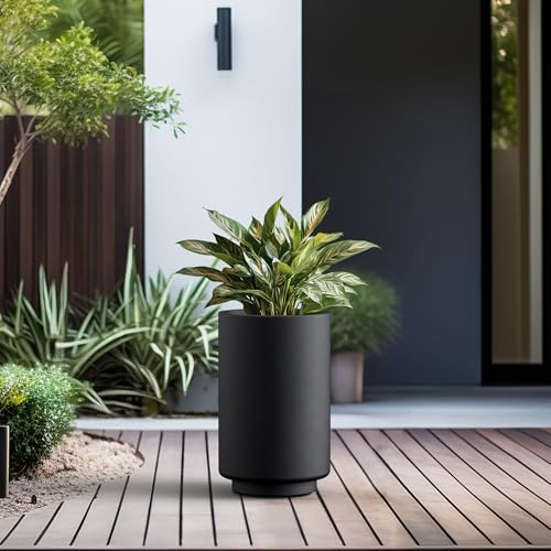 Kante Small Round Tapered Black Concrete Planter 15.7" Tall, Outdoor - Image 6