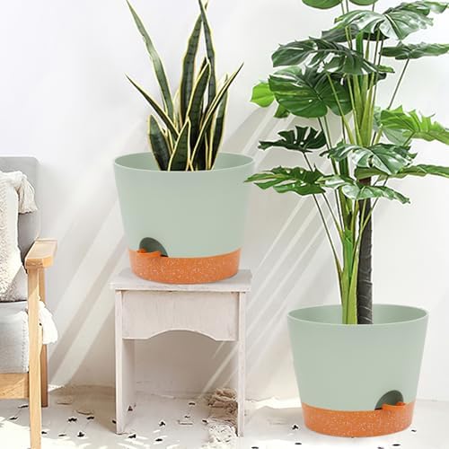 GARDIFE 12 inch Plant Pots, planters, Self Watering Pots, 2 Pack Large Plastic Flower pots with Deep Reservior and High Drainage Holes for Indoor Outdoor Plants and Flowers, Green - Image 4