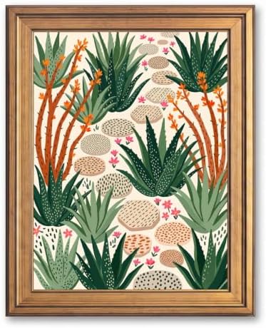 Framed Canvas Wall Art Bohemian Gouache Desert Garden Pathway Terracotta Green Canvas Print Poster Gold Frame Wall Decor for Living Room Desert Botanical Art, Boho Home Decor - Inch 16x20 by Unknown