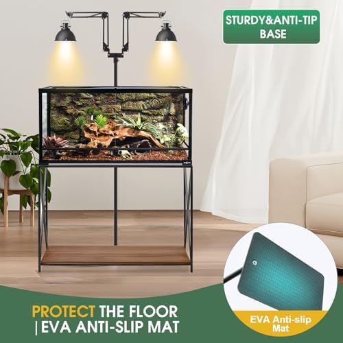 MECESOR Dual Reptile Lamp Stand,15.7-74.3 Inch Height Adjustable Reptile Light Stand,360°Rotatable Flexible Arms,Heat Lamp Stand for Reptiles Tank,Terrariums,Amphibian Cages&Plants - Image 6