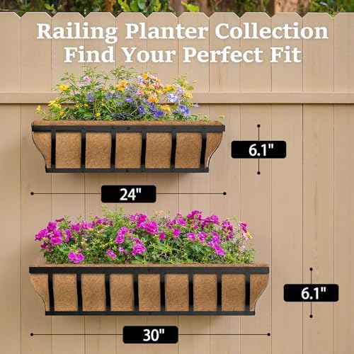 VOXOR Railing Planter Boxes, Heavy Duty Window Box Planters, Adjustable Balcony Planters for Railing Hanging, with Coco Liner for Deck, Porch, and Patio Gardening (3 Pack, 30 Inch) - Image 5