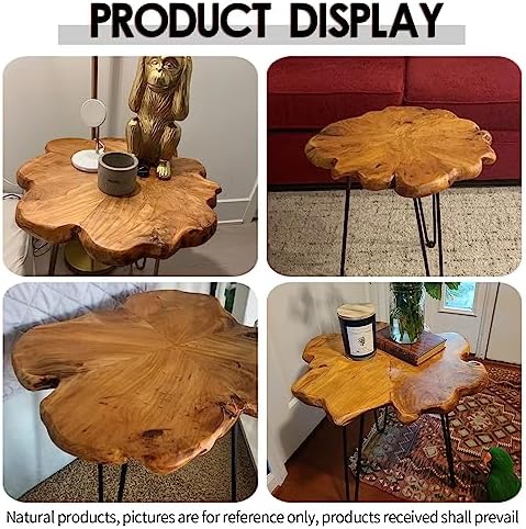 23.6 Inch Live Edge Side Table, Wood Freeform Small End Table with Waterproof, Rustic Accent Table Unique for Living Room, Bedroom, Home - Image 4