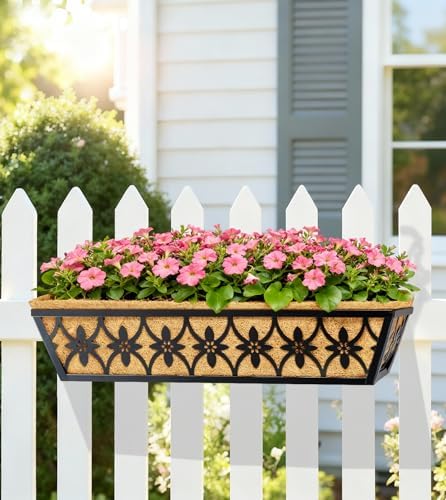 24 Inch Window Boxes Planters Railing Planter Box - 6 Pack Deck Railing Planter Boxes with Adjustable Brackets Coco Liners Balcony Planters Railing Hanging for Window Flower Boxes Outdoor Garden Decor - Image 6