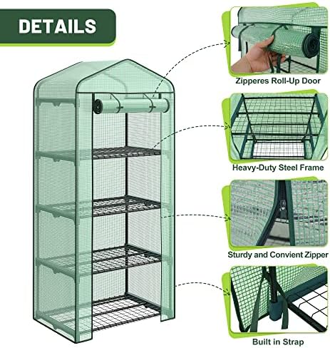 4 Tier Mini Greenhouse Indoor Outdoor with PE Cover and Roll-Up Zipper Door, Portable Waterproof Cloth Greenhouse Tent Grow Seeds & Seedlings, 2.3x1.5x5.3 FT - Image 3