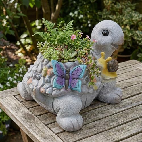 Elenon Tortoise Planter for Succulents Indoor Outdoor with Drainage Hole, Unique Home Garden Decor Resin Cute Turtle Flower Pot Gift Idea for Plant Lovers - Image 5