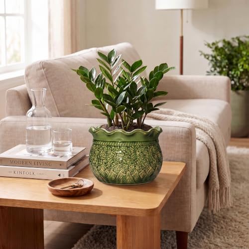 8 Inch Flower Pot, Ceramic Pots for Indoor Plants, Crack Green - Image 7